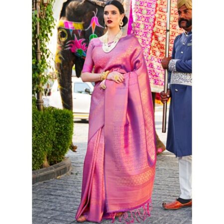 Fashionboxs wine purple handloom weave kanjivaram silk saree