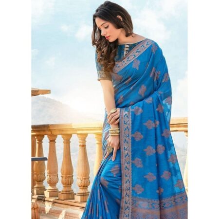 Fashionboxs dark blue soft cotton silk weaving saree with zari work