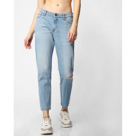 Fashionboxs blue mid rise ice washed boyfriend jeans