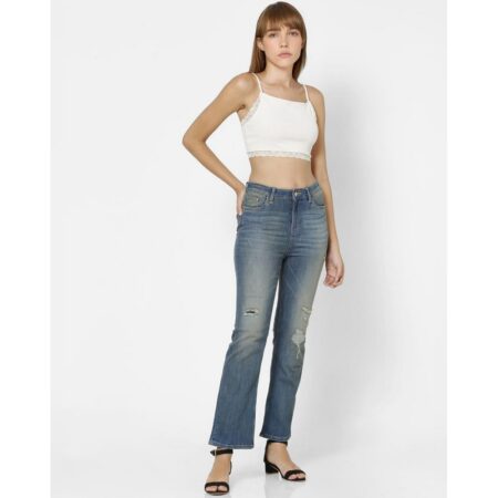 Fashionboxs unique light blue high rise kick flare distressed jeans