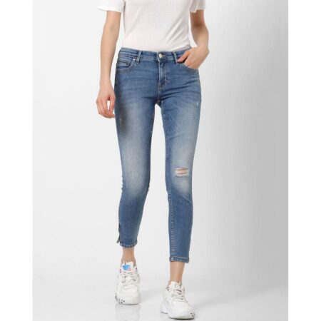 Fashionboxs blue mid rise zip detail skinny fit jeans